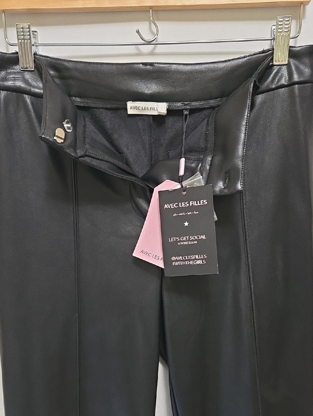Avec Les Filles Black Faux Ever Leather‎ Wide Leg Cropped Trouser Pants Size M - Picture 11 of 11